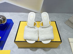 FENDI FIRST HIGH HEEL 95 MM SANDAL IN WHITE MINK FUR