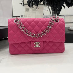 CC 25 CLASSIC SMALL DOUBLE FLAP BAG IN BRIGHT PINK CALFSKIN WITH STRAP