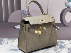 KELLY BAG 20 IN KHAKI BEIGE OSTRICH LEATHER WITH GOLD HARDWARE