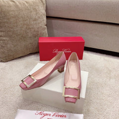 BELLE VIVIER PUMPS IN PASTEL PINK GLOSSY CALFSKIN GOLD BUCKLE