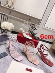 HIGH HEEL 6 CM SANDAL IN RUBY RED LAMBSKIN WITH STUDS