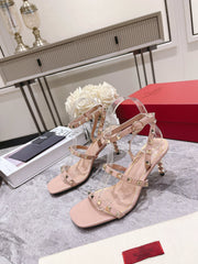 HIGH HEEL 6 CM SANDAL IN PEACHY PINK LAMBSKIN WITH STUDS