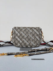 GG MINI 25 PRINTED SADDLE BAG IN EICRU BEIGE CANVAS