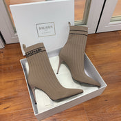 BALMAIN 26S BOOTS 105 MM IN TAUPE BROWN FLYKNIT STYLE 17