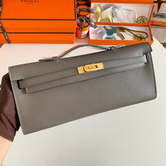 KELLY CUT 31 IN WOOD BROWN CALFSKIN WITH GOLD HARDWARE