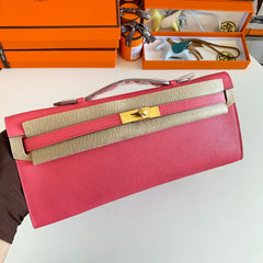 KELLY CUT 31 IN WATERMELON PINK CALFSKIN WITH GOLD HARDWARE