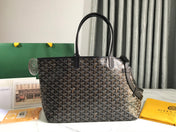 CHIEN GRIS BAG 33 IN BLACK GOYARDINE CANVAS AND TAN CALFSKIN TRIM