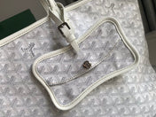 CHIEN GRIS BAG 33 IN WHITE GOYARDINE CANVAS AND TAN CALFSKIN TRIM