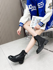 LACE-UP ANKLE BOOTS IN BLACK DENIM AND SHEEPSKIN LINING