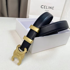 Medium Triomphe Belt 25mm Black Calfskin Gold Loop Ghw