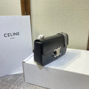 CHAIN EMBOSSED ARMPIT BAG 20 IN BLACK CALFSKIN SILVER HARDWARE