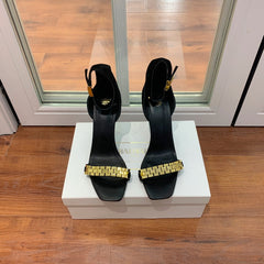 BALMAIN 25S METAL STRAP HIGH HEELS 95MM IN BLACK SUEDE GOLD HARDWARE