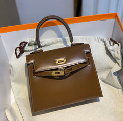 KELLY MINI 20 BAG IN CHOCOLATE BROWN SMOOTH CALFSKIN WITH GOLD HARDWARE