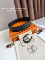HM LUCK BELT BUCKLE & REVERSIBLE BLACK LEATHER STRAP 38MM