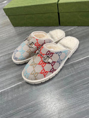 GG SUPREME MULE IN COLORFUL CANVAS AND WOOL LINING