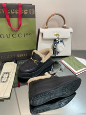 GG LOAFER IN BLACK CALFSKIN WITH BEIGE WOOL LINING