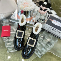 VIV' RANGERS CHELSEA BOOTIES IN PATENT BLACK CALFSKIN FLEECE LINING