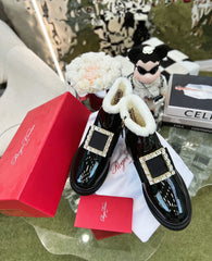 VIV' RANGERS CHELSEA BOOTIES IN PATENT BLACK CALFSKIN FLEECE LINING