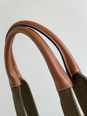 DARK BROWN 41 CANVAS TOTE LOGO LETTER