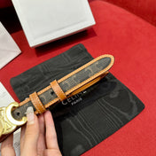 TRIOMPHE BELT 25MM REVERSIBLE IN DARK BROWN LOGO PRINT AND BROWN CALFSKIN WITH GOLD BUCKLE