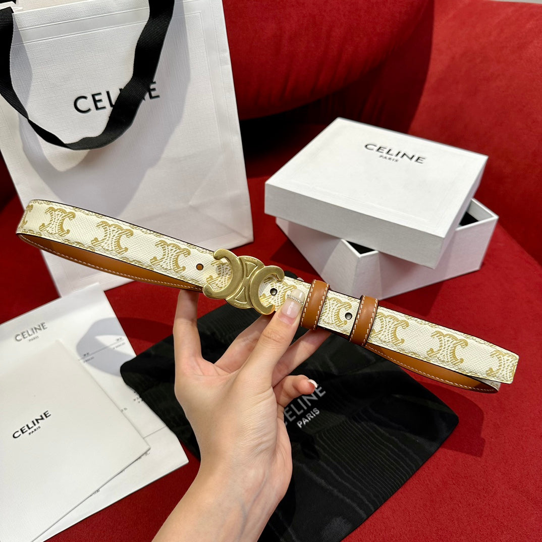 TRIOMPHE BELT 25MM REVERSIBLE IN WHITE LOGO-PRINT AND BROWN CALFSKIN WITH GOLD BUCKLE