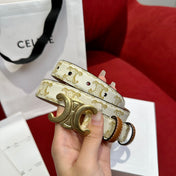 TRIOMPHE BELT 25MM REVERSIBLE IN WHITE LOGO-PRINT AND BROWN CALFSKIN WITH GOLD BUCKLE