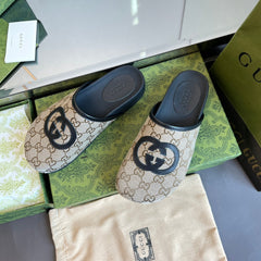 INTERLOCKING G MULE IN BEIGE MONOGRAM CANVAS AND LEATHER