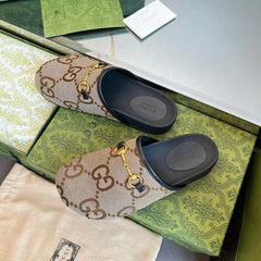 HORSEBIT MULE IN LIGHT BROWN MONOGRAM CANVAS AND BLACK LINING