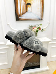 DAD SANDAL MULE IN SHADOW GRAY MIX WHITE FLEECE