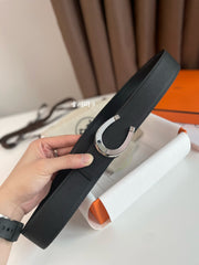 LUCK BELT BUCKLE & REVERSIBLE BLACK LEATHER STRAP 38MM SILVER HARDWARE