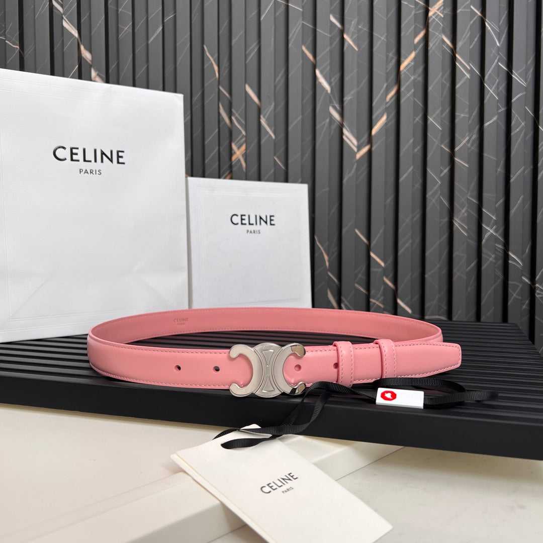 TRIOMPHE 25 MM BELT IN BLUSH PINK CALFSKIN SILVER HARDWARE