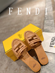FENDI BAGUETTE SLIDES IN  COPPER BROWN LAMBSKIN