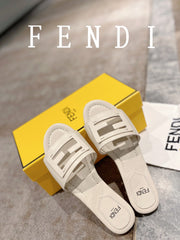 FENDI BAGUETTE SLIDES IN WHITE LAMBSKIN