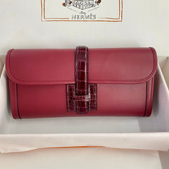 JIGE ELAN 29 CLUTCH IN CHERRY RED CALFSKIN WITH WINE RED LIZARD SKIN