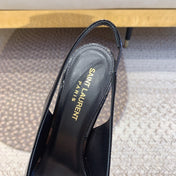 OPYUM GOLD HEEL SLINGBACK PUMPS IN BLACK GLOSSY CALFSKIN