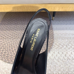 OPYUM GOLD HEEL SLINGBACK PUMPS IN BLACK GLOSSY CALFSKIN