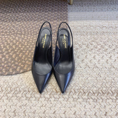 OPYUM BLACK HEEL SLINGBACK PUMPS IN BLACK SMOOTH LAMBSKIN