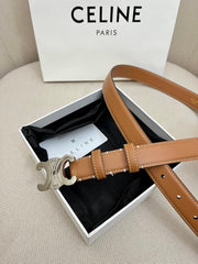 CELINE 25S TRIOMPHE 25MM BELT IN CARAMEL CALFSKIN SILVER HARDWARE