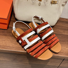 EPHESE SANDAL CARAMEL AND WHITE CALFSKIN