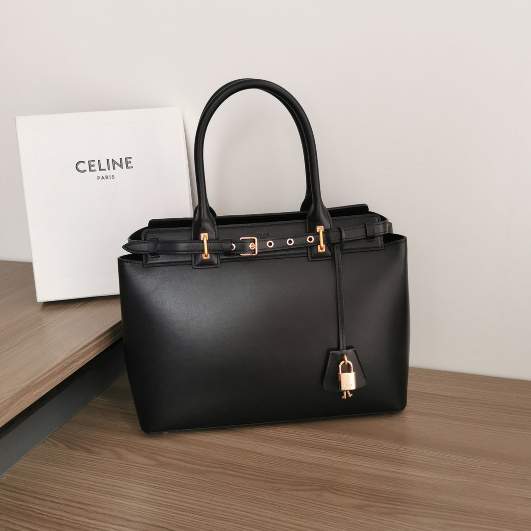 CONTI BAG 36 IN BLACK CALFSKIN GOLD HARDWARE