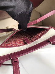 BELLECHASSE BIAUDE PM BAG 36 IN WINE RED GOYARDINE CANVAS AND CALFSKIN TRIM