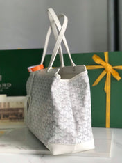 BELLECHASSE BIAUDE PM BAG 36 IN WHITE GOYARDINE CANVAS AND CALFSKIN TRIM