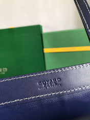 BELLECHASSE BIAUDE PM BAG 36 IN NAVY BLUE GOYARDINE CANVAS AND CALFSKIN TRIM