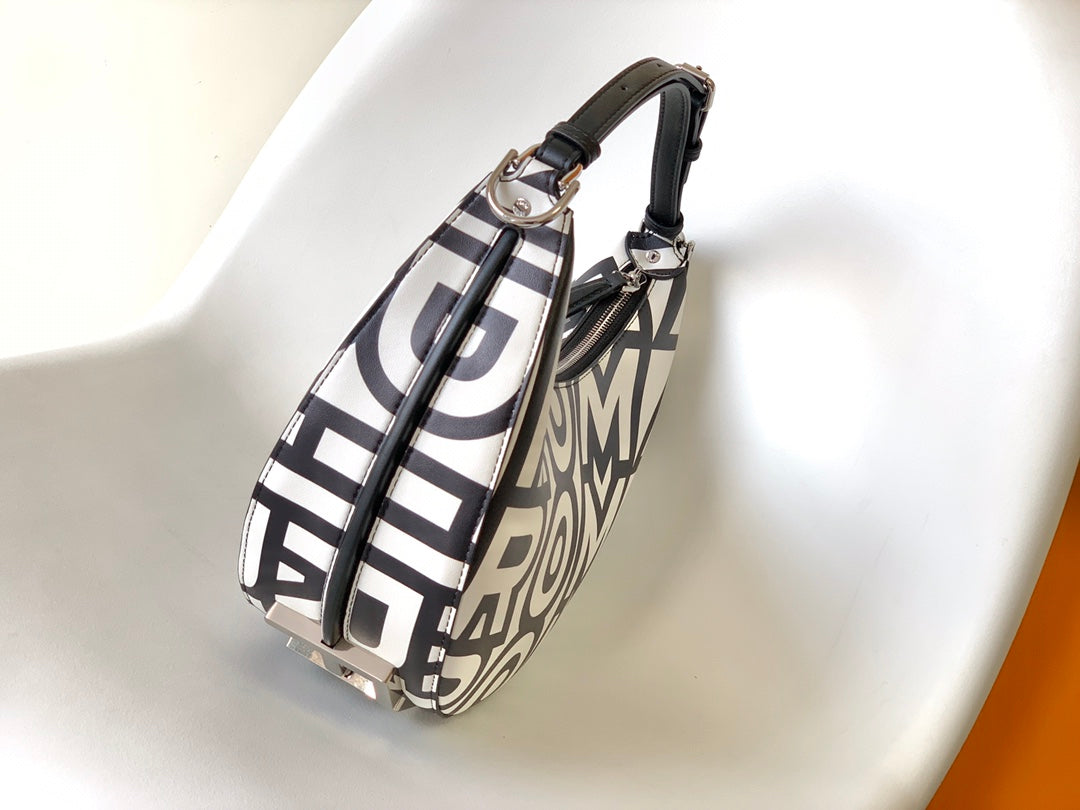 FENDIGRAPHY SMALL 29 IN WHITE MIX BLACK SMOOTH CALFSKIN SILVER HARDWARE