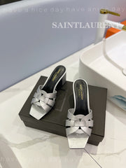 SL TRIBUTE MULES SILVER CALFSKIN