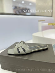SL TRIBUTE SLIPPERS GLOSSY SAGE CALFSKIN