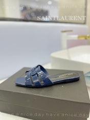 SL TRIBUTE SLIPPERS GLOSSY NAVY CALFSKIN