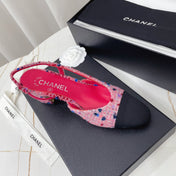 CHANEL 26S HIGH-HEEL SLINGBACKS 65 MM IN BLACK MIX PINK TWEED