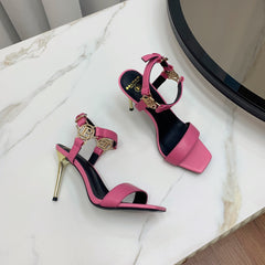 BALMAIN 25S HIGH HEELS WITH B METAL DETAIL 95MM IN PINK CALFSKIN