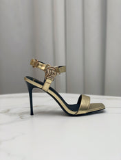 BALMAIN 25S HIGH HEELS WITH B METAL DETAIL 95MM IN GOLD CALFSKIN